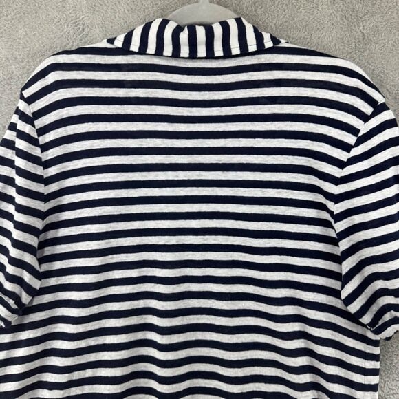 Chicos Top Womens 3 (XL) Blue Striped Linen Popover V-Neck Button Short Sleeve - Picture 8 of 12